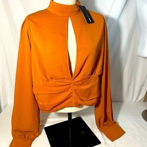Fashion Nova 1x Long Sleeve open back blouse